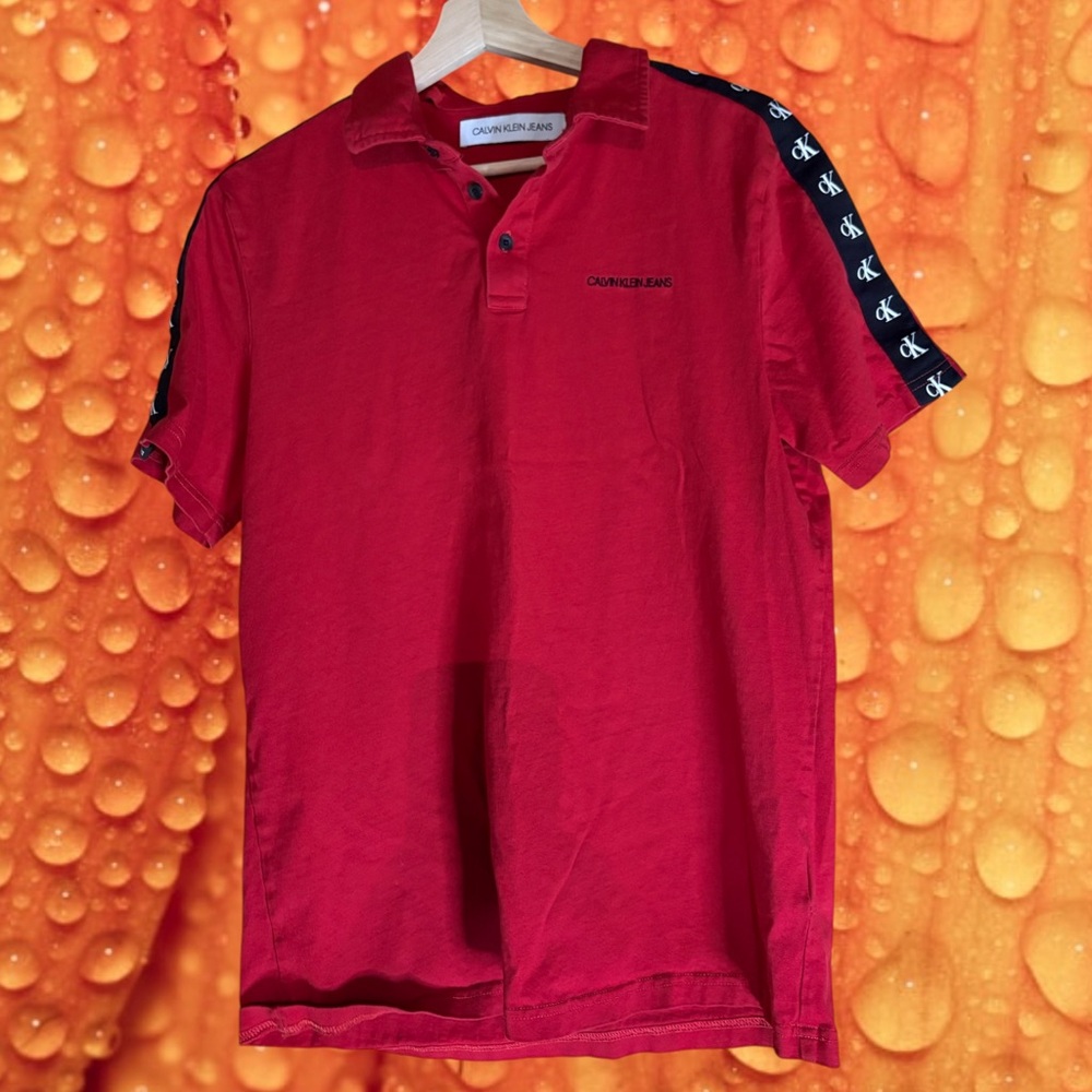 🍉Calvin Klein Jeans Red Polo Shirt with Black Accents
